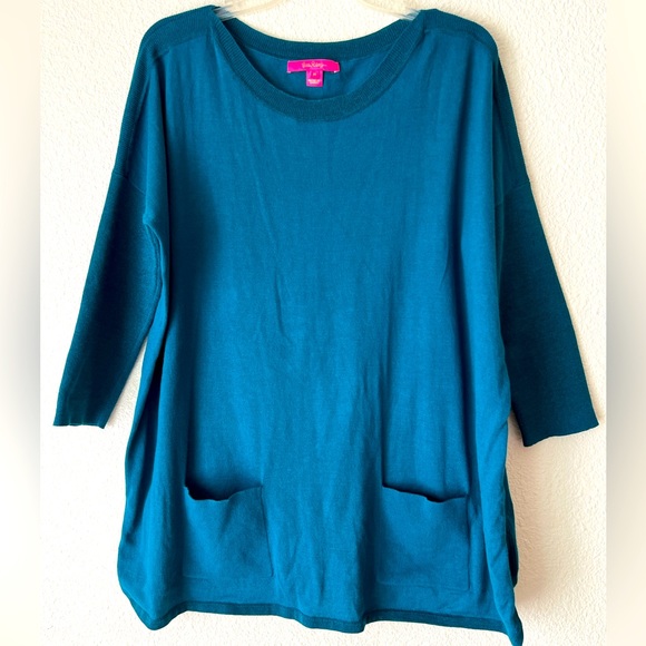 LILLY Pullitzer Cobo Sweater Size M Inky Tidal teal color - Picture 3 of 11